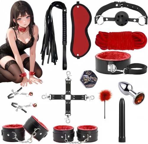 ست بی دی اس ام 11 تیکه + ویبراتور بزرگ و پلاگ استیل و تاس ( ارباب و برده ) bdsm کد 755